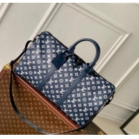 Grade Quality Louis Vuitton Keepall Bandoulière 50 Travel bag in Monogram Shadow Calfskin M24953 Ink Blue/White