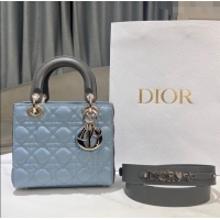 Best Price Dior Small Lady Dior Bag in Two-Tone Cannage Lambskin 0531 Blue/Grey 2024