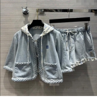 Best Price Chanel Denim Jacket and Shorts CH053101 Blue 2024