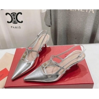 Pretty Style Valentino Rockstud Wispy Calfskin Slingback Pumps 6cm Silver 429139