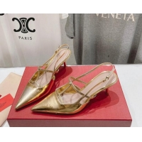 Perfect Valentino Rockstud Wispy Calfskin Slingback Pumps 6cm Gold 429140