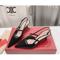 Charming Valentino Rockstud Wispy Patent Calfskin Slingback Pumps 6cm Black 429141