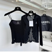 Modern Discount Chanel Knit Vest and Cardigan CH6502 Black 2024