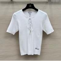 Top Quality Classic Chanel Knit T-shirt CH6513 White 2024