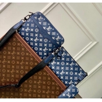 Top Quality Louis Vuitton Trio Messenger bag in Monogram Shadow Calfskin M24753 Ink Blue/White 2024