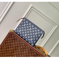 Top Grade Louis Vuitton Pochette To-Go Pouch in Monogram Shadow Calfskin M83382 Ink Blue/White 2024