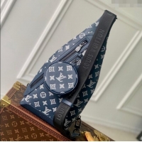 Unique Style Louis Vuitton Duo Slingbag bag in Monogram Shadow Calfskin M24751 Ink Blue/White 2024