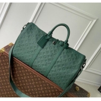 Famous Brand Louis Vuitton Keepall Bandoulière 50 Travel bag in Forest Green Taurillon Monogram Leather M24440 2024