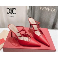 Pretty Style Valentino Rockstud Wispy Calfskin Leather Heel Mules 9cm Red 429142