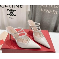 Best Price Valentino Rockstud Wispy Calfskin Leather Heel Mules 9cm White 429144