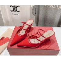 Sumptuous Valentino Rockstud Wispy Patent Calfskin Heel Mules 6cm Red 429149