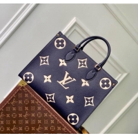 Top Quality Louis Vuitton OnTheGo MM Tote Bag in Monogram Empreinte Leather Navy Blue/White M47084 2024