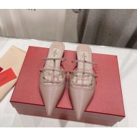 Best Grade Valentino Rockstud Wispy Calfskin Leather Heel Mules 2.5cm Dusty Pink 429153