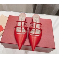 Grade Valentino Rockstud Wispy Calfskin Leather Heel Mules 2.5cm Red 429155