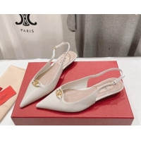 Good Quality Valentino The Bold Edition VLogo Calfskin Slingback Ballerinas White 429160