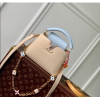 Top Quality Louis Vuitton Capucines Mini Bag in Taurillon Leather with Lovelock Chain M23951 Beige/Blue 2024