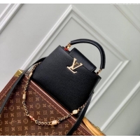 Good Quality Louis Vuitton Capucines BB Bag in Black Taurillon Leather with Lovelock Chain M23950 2024