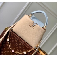 Well Crafted Louis Vuitton Capucines BB Bag in Black Taurillon Leather with Lovelock Chain M23950 Beige/Blue 2024