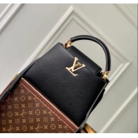 Best Grade Louis Vuitton Capucines MM Bag in Black Taurillon Leather with Lovelock Chain M23950 2024