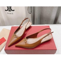 Grade Quality Valentino The Bold Edition VLogo Calfskin Slingback Ballerinas Brown 429163