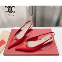 Stylish Valentino The Bold Edition VLogo Calfskin Slingback Ballerinas Red 429164