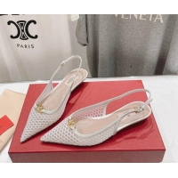 Charming Valentino The Bold Edition VLogo Mesh Slingback Ballerinas White 429166