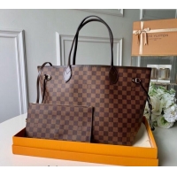 New Style Louis Vuitton Classic Neverfull MM Tote Bag N41358 Damier Ebene Canvas/Red 2024