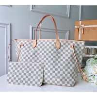 Discount Louis Vuitton Classic Neverfull GM Tote Bag N41360 Damier Azur Canvas/White 2024