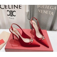 Perfect Valentino The Bold Edition VLogo Satin Slingback Pumps 9cm with Strass Red 429170