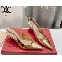 Duplicate Valentino The Bold Edition VLogo Calfskin Slingback Pumps 6cm Gold 429171