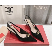 Good Quality Valentino The Bold Edition VLogo Patent Calfskin Slingback Pumps 6cm Black 429172