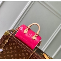 Pretty Style Louis Vuitton Nano Speedy Mini Bag in Monogram Vernis Leather M83273 Dark Pink 2024