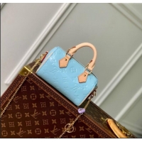 Spot Bulk Louis Vuitton Nano Speedy Mini Bag in Monogram Vernis Leather M83000 Sky Blue 2024