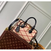 Grade Design Louis Vuitton Speedy Bandouliere 20 Bag in Quilted Lambskin M24261 Beige/Red 2024