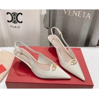 Charming Valentino The Bold Edition VLogo Patent Calfskin Slingback Pumps 6cm White 429174