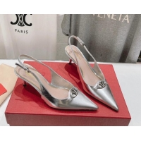 Best Price Valentino The Bold Edition VLogo Calfskin Slingback Pumps 6cm Silver 429175