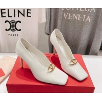 Hot Style Valentino The Bold Edition VLogo Square Pumps 9.5cm in Patent Calfskin White 429178