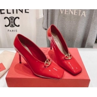 Sumptuous Valentino The Bold Edition VLogo Square Pumps 9.5cm in Patent Calfskin Red 429179