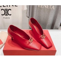 Buy Luxury Valentino The Bold Edition VLogo Square Pumps 6.5cm in Calfskin Red 429180