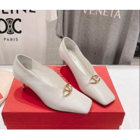 Best Grade Valentino The Bold Edition VLogo Square Pumps 6.5cm in Calfskin White 429181