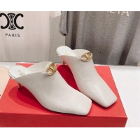 Pretty Style Valentino The Bold Edition VLogo Square Heel Mules 6.5cm in Calfskin White 429184