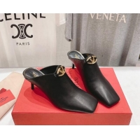 Good Looking Valentino The Bold Edition VLogo Square Heel Mules 6.5cm in Calfskin Black 429185