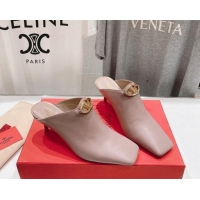 Buy Discount Valentino The Bold Edition VLogo Square Heel Mules 6.5cm in Calfskin Dusty Pink 429186