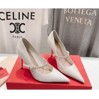 Top Grade Valentino Rockstud Wispy Mary Janes Pumps 9.5cm in Calfskin White 429188