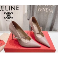 Unique Style Valentino Rockstud Wispy Mary Janes Pumps 9.5cm in Calfskin Dusty Pink 429189