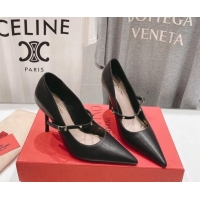 Grade Quality Valentino Rockstud Wispy Mary Janes Pumps 9.5cm in Calfskin Black 429191