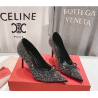 Popular Style Valentino Strass Allover Pumps 9.5cm with Bow Black 429192