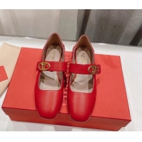 Durable Valentino The Bold Edition VLogo Calfskin Ballerinas Flat Red 429197