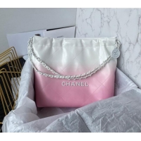 Famous Brand Chanel 22 Patent Gradient Calfskin & Lacquered Metal Small Shopping Bag AS3260 White/Light Pink 2024