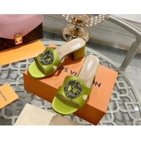 Sumptuous Louis Vuitton LV Met Satin Heel Slide Sandals 5.5cm with Strass Lime 06090